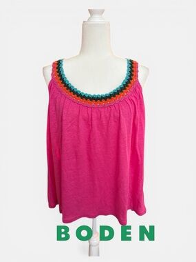 Boden 🩷 pink linen tank top with crochet detail EUC size XL